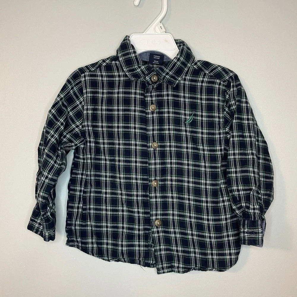 Nautica Toddler‎ Boys Stripe Button Down Dress Shirt Size 18M Plaid
